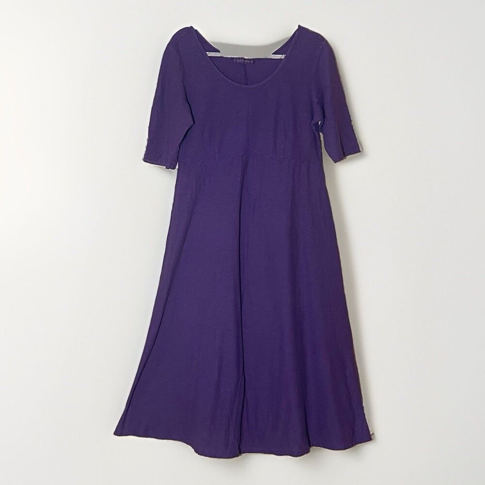 Cut Loose Dress L Purple Linen Cotton Midi Lagenlook USA Boho Artsy Minimalist